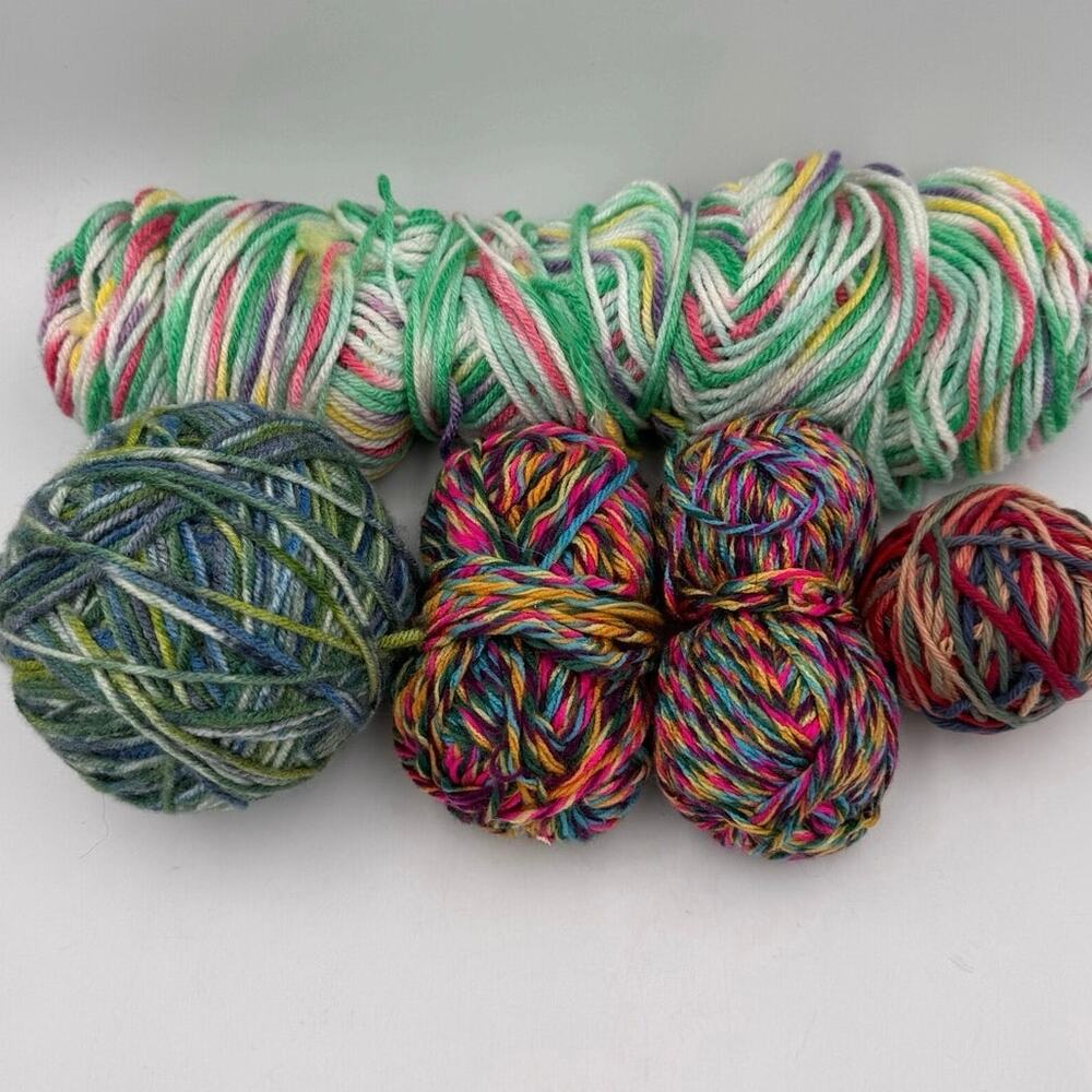 Mixed Multi Color Variegated Yarn Lot Self Striping Space Dyed Skeins Balls 12oz